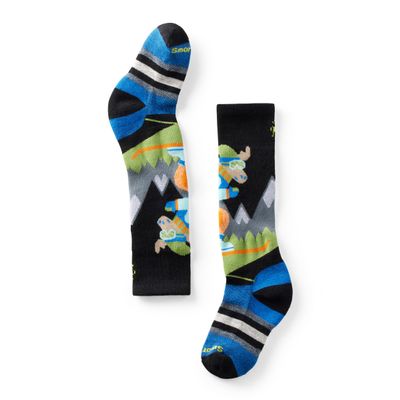Smartwool Unisex Kids Wintersport Full Cushion Mountain Moose Pattern Over the Calf Socks (Toddler/Little Kid/Big Kid) Black Medium