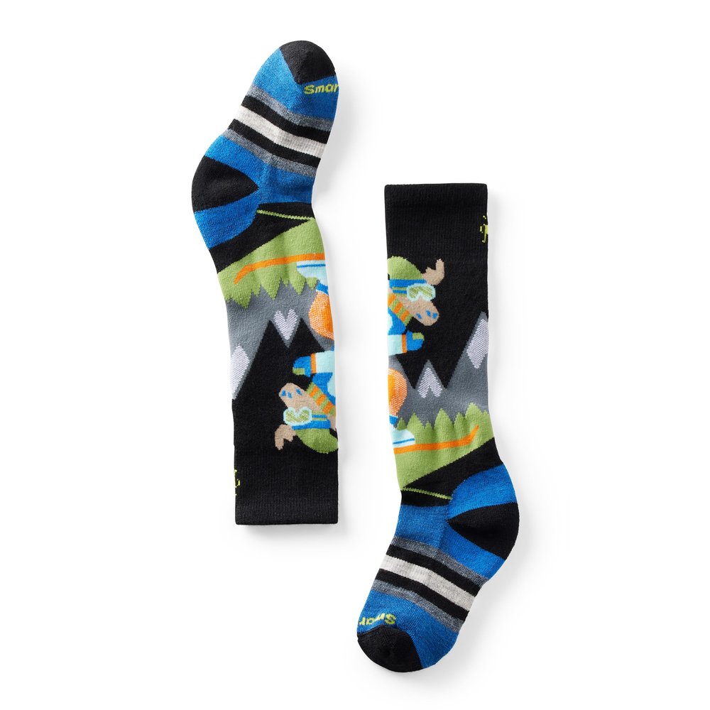 Smartwool Unisex Kids Wintersport Full Cushion Mountain Moose Pattern Over the Calf Socks (Toddler/Little Kid/Big Kid) Black Medium