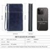 CONTACTS Passport Wallet Leather Family Passport Holder for 4 Travel Documents Organizer RFID Blocking Zipper Blue Card Wallet with 13 Card Slot view 4