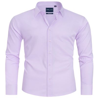 Alimens & Gentle Men's Light Purple Dress Shirt Slim Fit Long Sleeve Stain Shield Button Down Shirts Prom Wedding 3XL