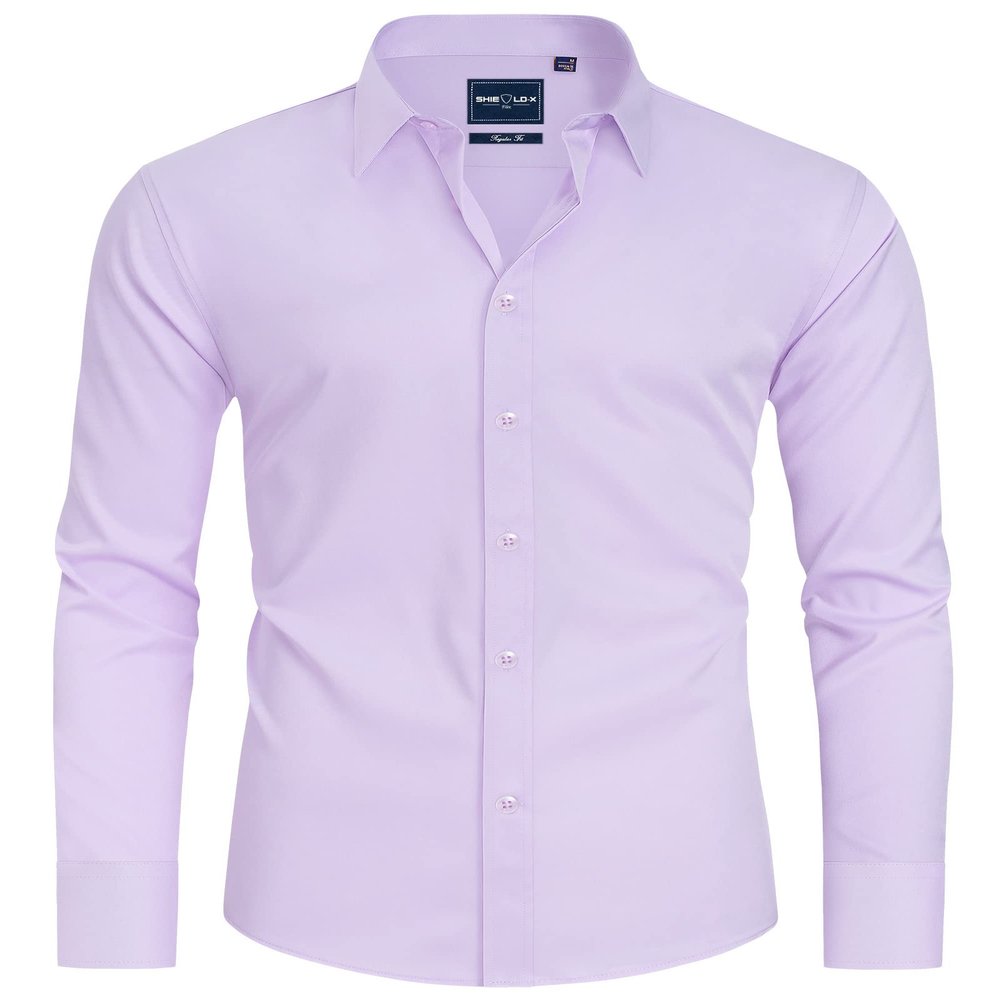 Alimens & Gentle Men's Light Purple Dress Shirt Slim Fit Long Sleeve Stain Shield Button Down Shirts Prom Wedding 3XL