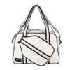 White PU Leather Women Sports Shoulder Gym Bag Pickleball Duffle Bag Pickleball Tote Bag with Front Pocket for 2 Paddles, Inner Storage Pockets, Mesh Water Bottle Holder and Adjustable Shoulder Strap view 3