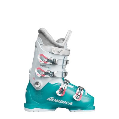 Nordica Speedmachine J4 Kid's Alpine Ski Boot, Light Blue/White/Pink, 26.5