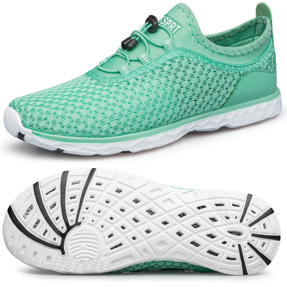 DOUSSPRT Women's Water Shoes Quick Drying Sports Aqua Shoes Green Size 6