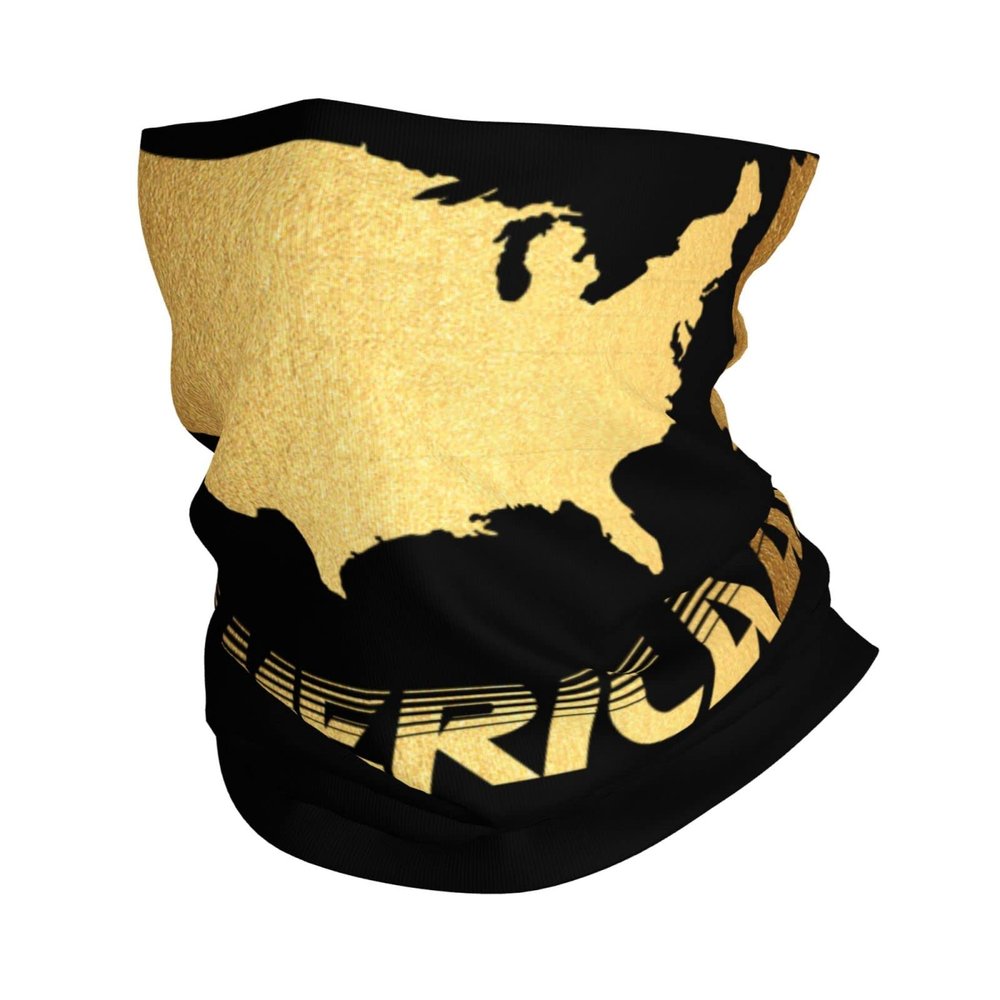 America American Map Flag Gold Seamless Neck Gaiter Shield Scarf Bandana Face Mask Seamless UV Protection for Motorcycle Cycling Riding Running Headbands