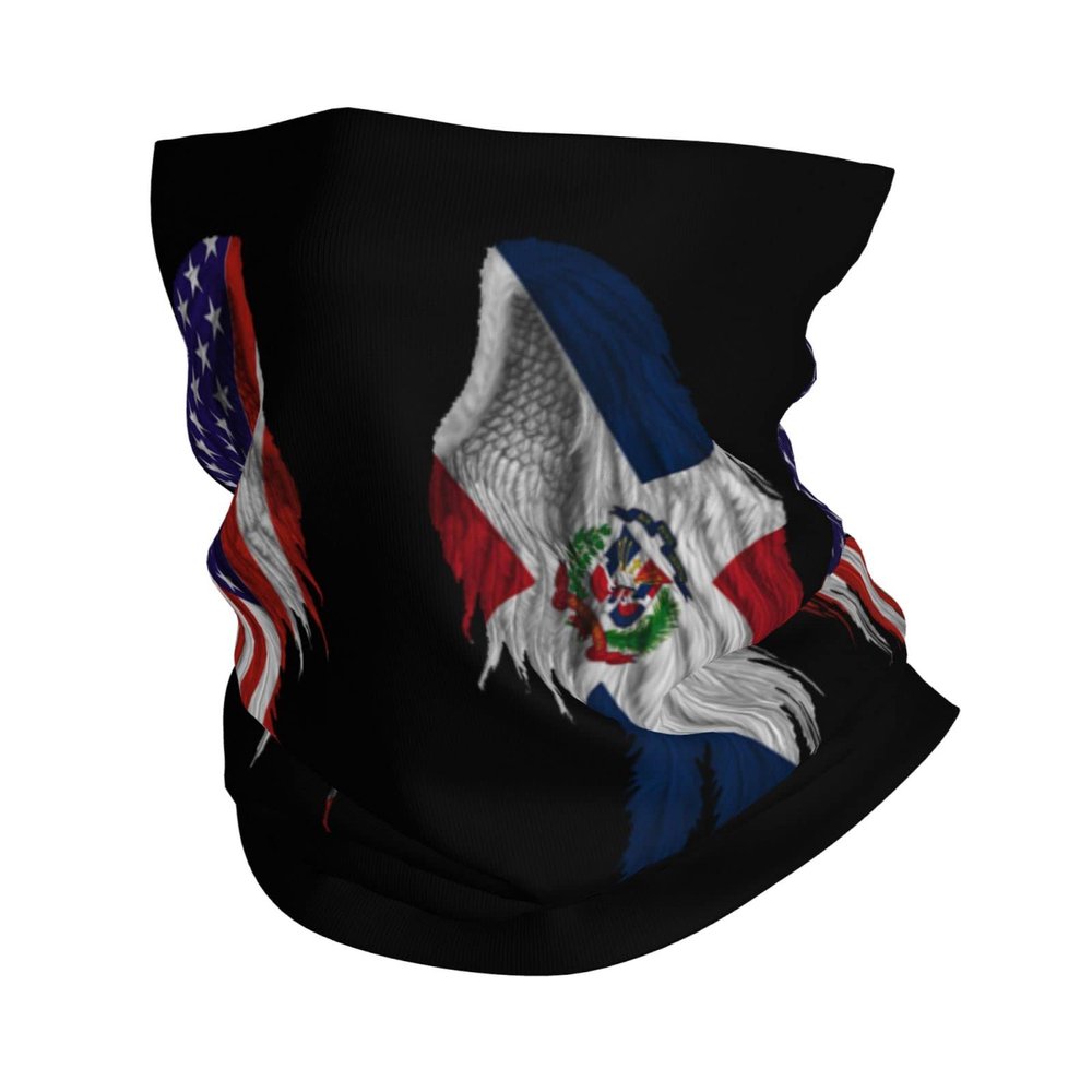 America Flag and Dominican Flag Wings Seamless Neck Gaiter Shield Scarf Bandana Face Mask Seamless UV Protection for Motorcycle Cycling Riding Running Headbands