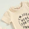 GOOCHEER Toddler Boys Summer Outfit Sets Short Sleeve Letter Print Tops + Solid Color Drawstring Shorts (Apricot, 0-6 Months) view 2