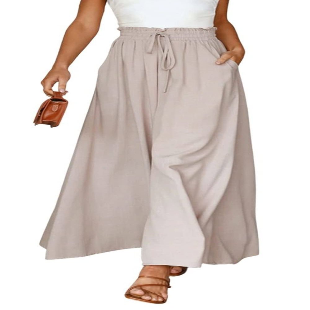 CHARTOU Women's Comfy Drawstring High Waist Wide Leg Casual Palazzo Culottes Pants (Medium, Beige)