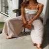 CHARTOU Women's Comfy Drawstring High Waist Wide Leg Casual Palazzo Culottes Pants (Medium, Beige) view 3