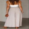 CHARTOU Women's Comfy Drawstring High Waist Wide Leg Casual Palazzo Culottes Pants (Medium, Beige) view 4