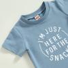GOOCHEER Toddler Boys Summer Outfit Sets Short Sleeve Letter Print Tops + Solid Color Drawstring Shorts (Blue, 0-6 Months) view 2