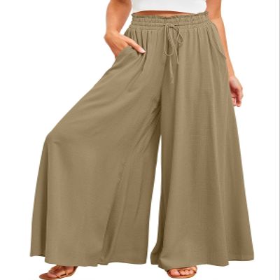 CHARTOU Women's Comfy Drawstring High Waist Wide Leg Casual Palazzo Culottes Pants (Small, Green)