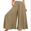 CHARTOU Women's Comfy Drawstring High Waist Wide Leg Casual Palazzo Culottes Pants (Small, Green) view 1