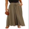 CHARTOU Women's Comfy Drawstring High Waist Wide Leg Casual Palazzo Culottes Pants (Small, Green) view 2