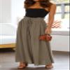 CHARTOU Women's Comfy Drawstring High Waist Wide Leg Casual Palazzo Culottes Pants (Small, Green) view 4