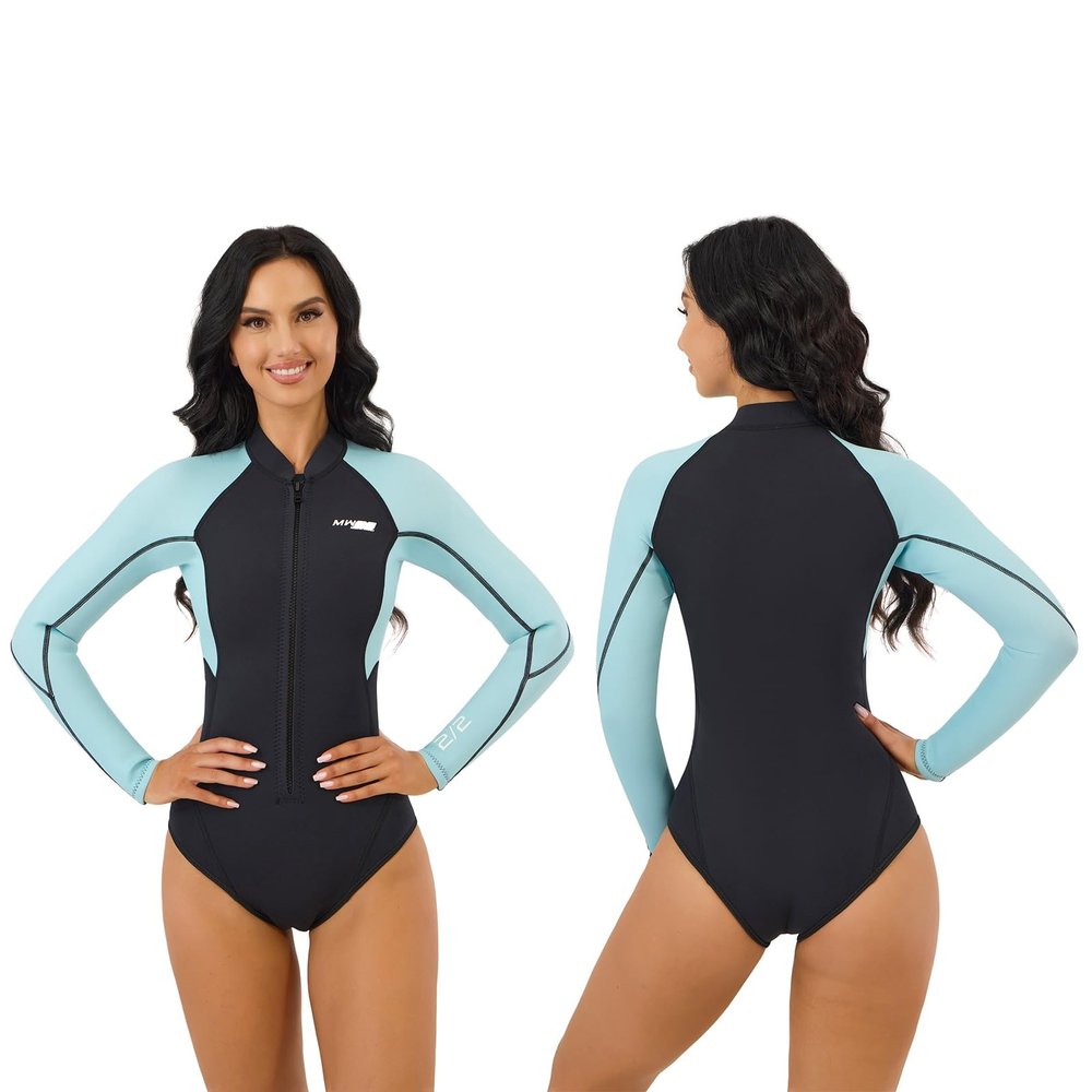 MWTA Wetsuit Women Shorty 2.0mm Neoprene Front Zipper for UV Protection Surfing Diving Snorkeling Kayaking Aqua Size 4
