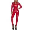 Freebily Women's One Piece Stand Collar Full Body Suit Wet Look Leather Zip Back Catsuit Clubwear Red X-Large view 1
