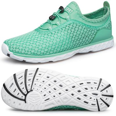 DOUSSPRT Women's Water Shoes Quick Drying Sports Aqua Shoes Green Size 7