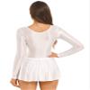 Lejafay Women's Long Sleeve Leotard Dance Skirted Bodysuits Round Neck Ruffled Sports Yoga Dress White Small view 4