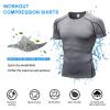 Grey Compression Shirts Men Short Sleeve Workout Gym T-Shirt Running Tops Cool Dry Sports Base Layer Undershirts view 4
