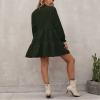 ebossy Women's Ruffled Collar Pleated Lantern Sleeve Mid Dress V-Neck Neck Flowy A Line Short Dress (L,Deepgreen) view 3