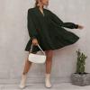 ebossy Women's Ruffled Collar Pleated Lantern Sleeve Mid Dress V-Neck Neck Flowy A Line Short Dress (L,Deepgreen) view 4