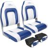 Affordura Boat Seat for Boats with 2 Storage Bags High Back Folding Boat Seat Boat Fold Down Seat (2 Packs), Blue and White view 1