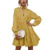 ebossy Women's Ruffled Collar Pleated Lantern Sleeve Mid Dress V-Neck Neck Flowy A Line Short Dress (L,Yellow) view 1