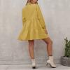 ebossy Women's Ruffled Collar Pleated Lantern Sleeve Mid Dress V-Neck Neck Flowy A Line Short Dress (L,Yellow) view 3