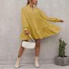 ebossy Women's Ruffled Collar Pleated Lantern Sleeve Mid Dress V-Neck Neck Flowy A Line Short Dress (L,Yellow) view 4