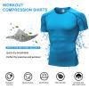Blue Compression Shirts Men Short Sleeve Workout Gym T-Shirt Running Tops Cool Dry Sports Base Layer Undershirts view 3
