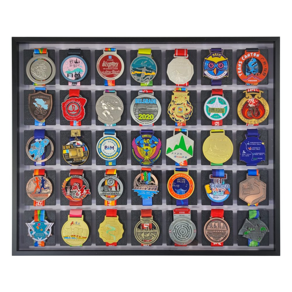 BIANJIE - Medal Photo Frame, Display Case, Collection Box, for Runners, Marathons, Race Winners, Swimming, Soccer, Gymnastics, Easy Installation (Black, 5x7)