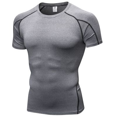 Grey Compression Shirts Men Short Sleeve Workout Gym T-Shirt Running Tops Cool Dry Sports Base Layer Undershirts