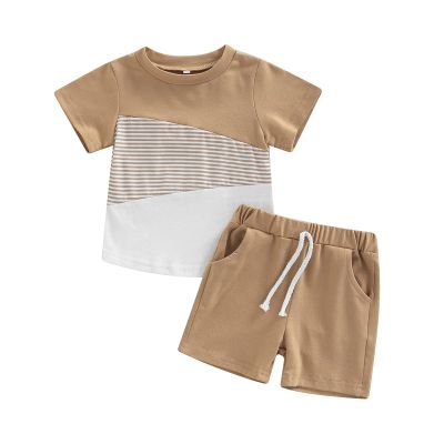 LIOMENGZI Infant Baby Boy Summer Clothes Outfit Color Block T-shirt Shorts Set Toddler Checkerboard Clothes 6 12 18 Months 2T