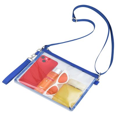Bagenius Clear Bag for Stadium Events, Clear Purse with Detachable Strap, Sports fan Handbag Purses for Game Day and Concert, Blue