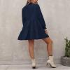 ebossy Women's Ruffled Collar Pleated Lantern Sleeve Mid Dress V-Neck Neck Flowy A Line Short Dress (M,Navyblue) view 3
