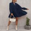 ebossy Women's Ruffled Collar Pleated Lantern Sleeve Mid Dress V-Neck Neck Flowy A Line Short Dress (M,Navyblue) view 4