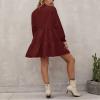 ebossy Women's Ruffled Collar Pleated Lantern Sleeve Mid Dress V-Neck Neck Flowy A Line Short Dress (L,Red) view 3