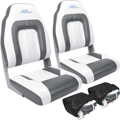 Affordura Boat Seat for Boats with 2 Storage Bags High Back Folding Boat Seat Boat Fold Down Seat (2 Packs) (White&Charcoal)