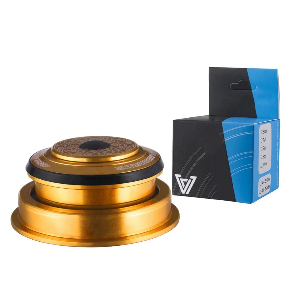 BOXKAT Bike 1-1/8" Headset 44-56mm Bearing Headset for Road Bike Bike Fork Headset Aluminum Alloy (Color : Gold)