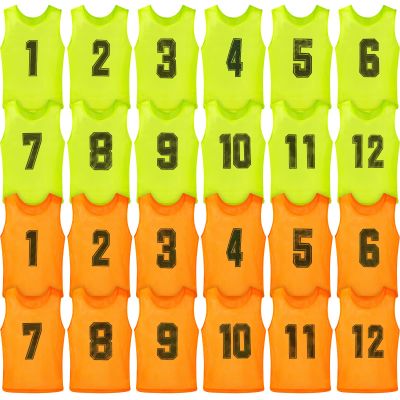 Vabean 24 Pack Nylon Mesh Scrimmage Team Practice Vests Pinnies Jerseys Train Vest for Adult Sport Basketball Soccer Football (Orange, Green)