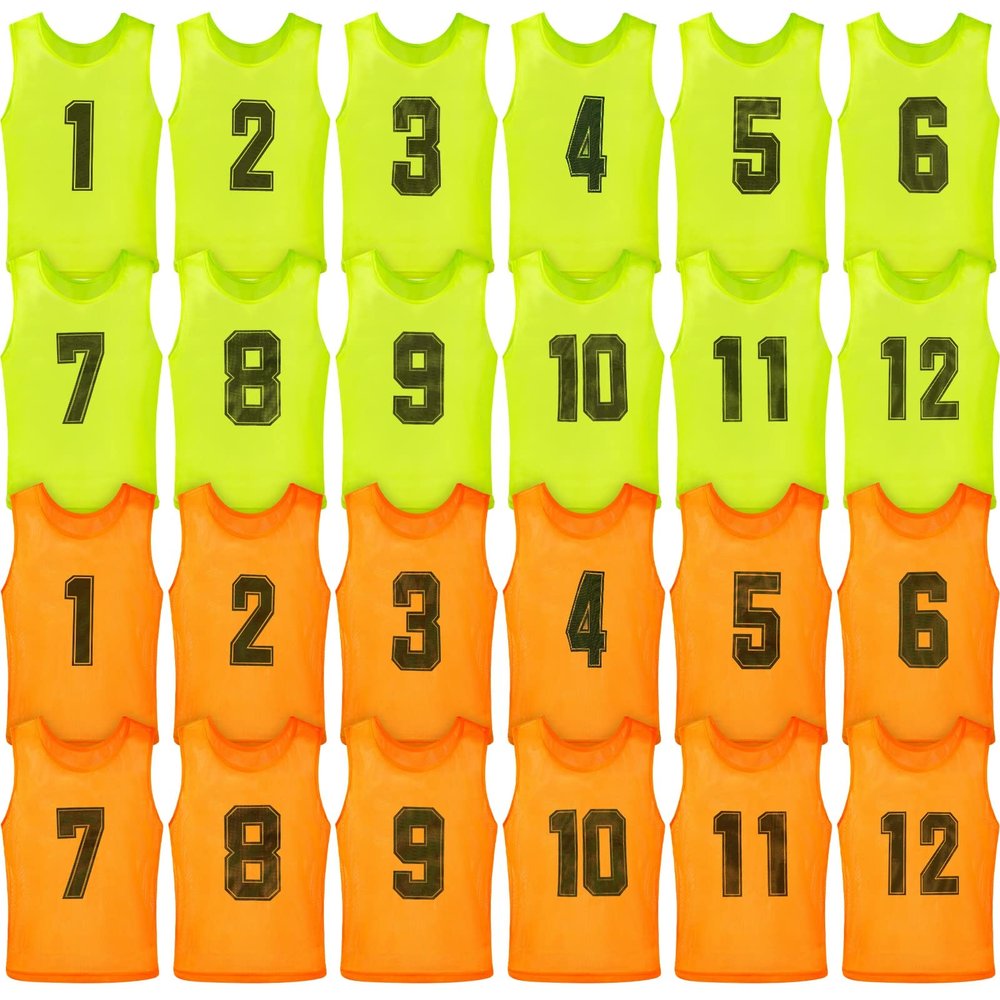 Vabean 24 Pack Nylon Mesh Scrimmage Team Practice Vests Pinnies Jerseys Train Vest for Adult Sport Basketball Soccer Football (Orange, Green)