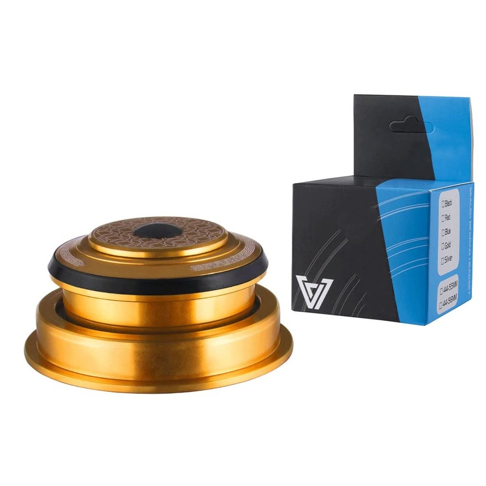 BOXKAT 44-55mm 1-1/8 Threadless Bearing Headset Mountain Bike, Bearings Lightweight Straight Tapered Tube Frame Fork (Color : Gold)