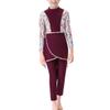 Muslim Swimsuits for Girls Kids Modest Swimwear Islamic Long Sleeve Burkini Swimsuits Full Cover Hijab Swimming Cap + Floral Print Tops + Pants Tankini Set Bathing Suits Wine Red 2-3 Years view 1