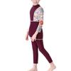 Muslim Swimsuits for Girls Kids Modest Swimwear Islamic Long Sleeve Burkini Swimsuits Full Cover Hijab Swimming Cap + Floral Print Tops + Pants Tankini Set Bathing Suits Wine Red 2-3 Years view 2