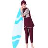 Muslim Swimsuits for Girls Kids Modest Swimwear Islamic Long Sleeve Burkini Swimsuits Full Cover Hijab Swimming Cap + Floral Print Tops + Pants Tankini Set Bathing Suits Wine Red 2-3 Years view 4