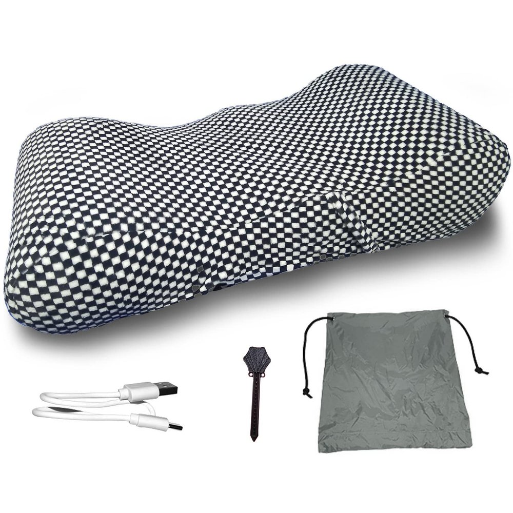 PHASFBJ Portable Inflatable Chair, Inflatable Lounger Air Sofa with Carrying Pouch,Automatic Inflatable Sofa, Comfortable Beach Chair for Adults and Kids Backyard Camping,Plaid