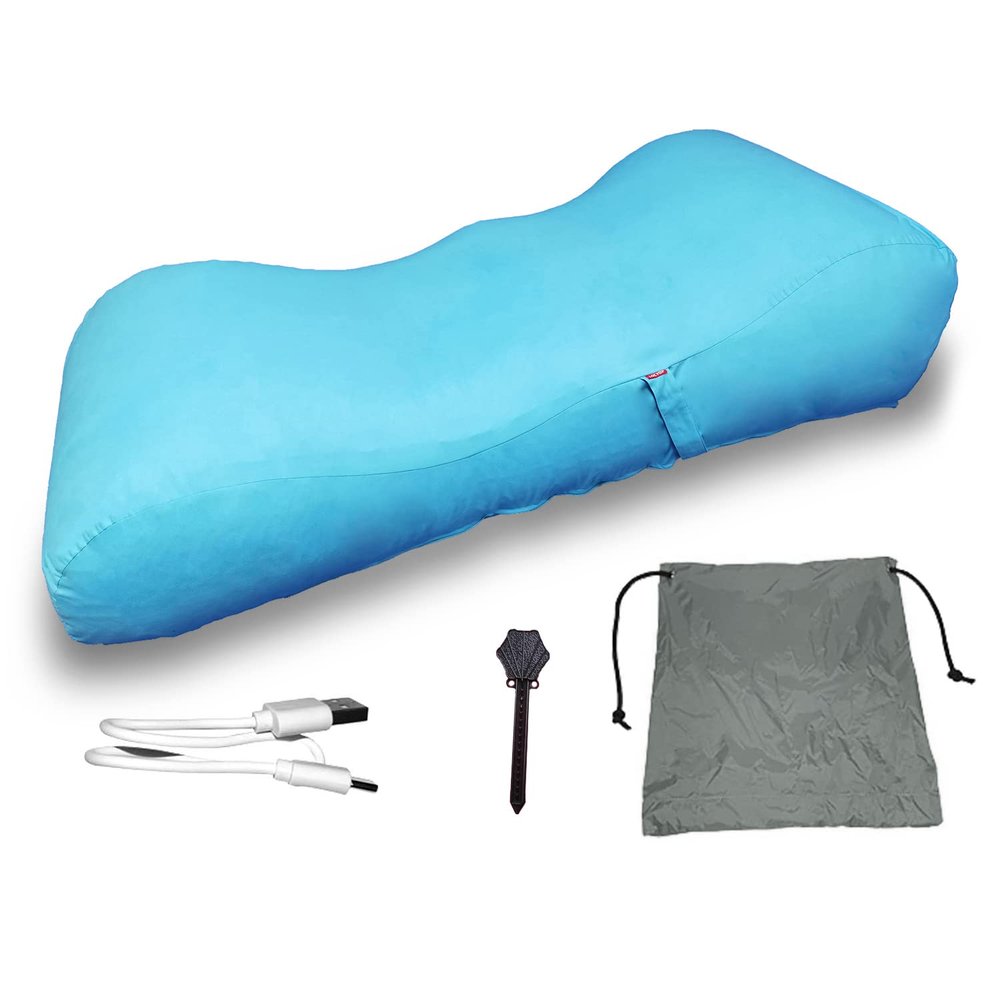 PHASFBJ Portable Inflatable Chair, Inflatable Lounger Air Sofa with Carrying Pouch,Automatic Inflatable Sofa, Comfortable Beach Chair for Adults and Kids Backyard Camping,Blue