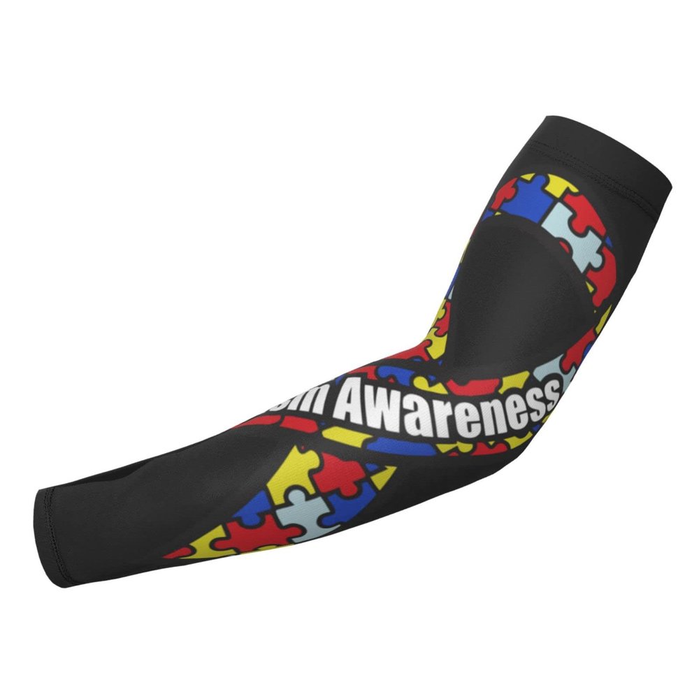 TREPKO Compression Arm Sleeves 1 Pair Autism Awareness Ribbon Cooling Football Arm Sleeves