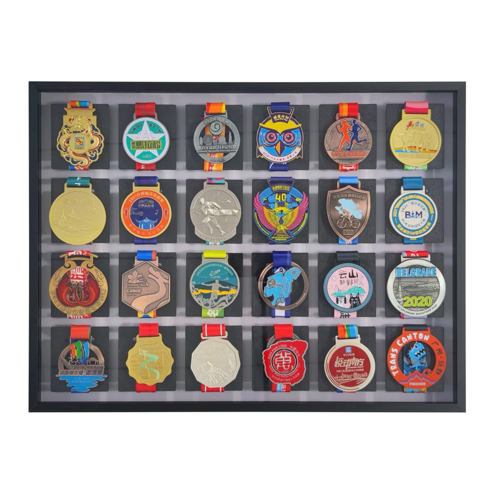 BIANJIE - Medal Photo Frame, Display Case, Collection Box, for Runners, Marathons, Race Winners, Swimming, Soccer, Gymnastics, Easy Installation (Black, 4x6)